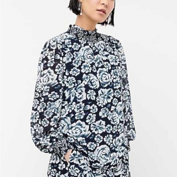 J. Crew crinkle chiffon smocked top in shaded floral - Picture 1 of 3
